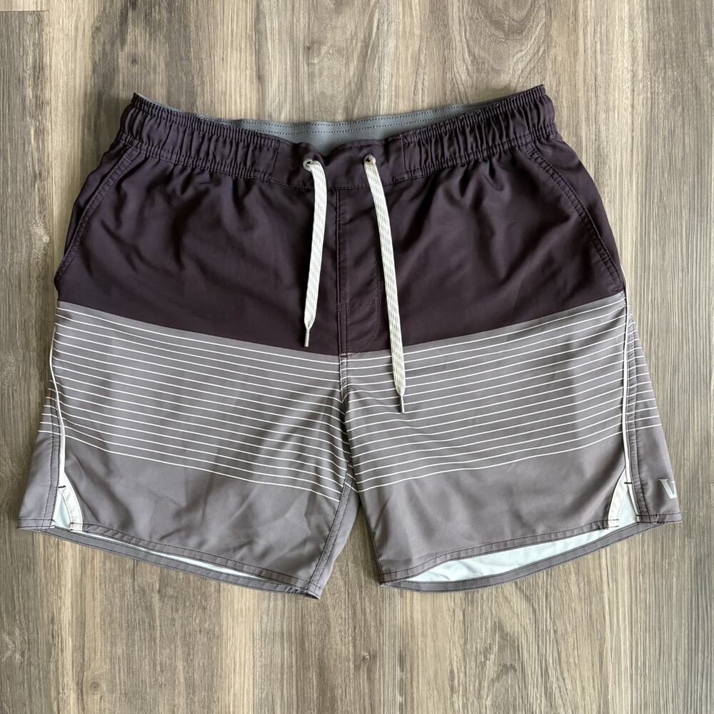 Vuori Trail Shorts Men's Size L Brown Striped Lined Performance Running